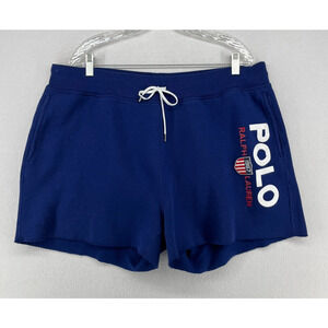 POLO RALPH LAUREN Shorts Womens 2XL Seasonal Fleece 4" Sweat Raw Hem Blue